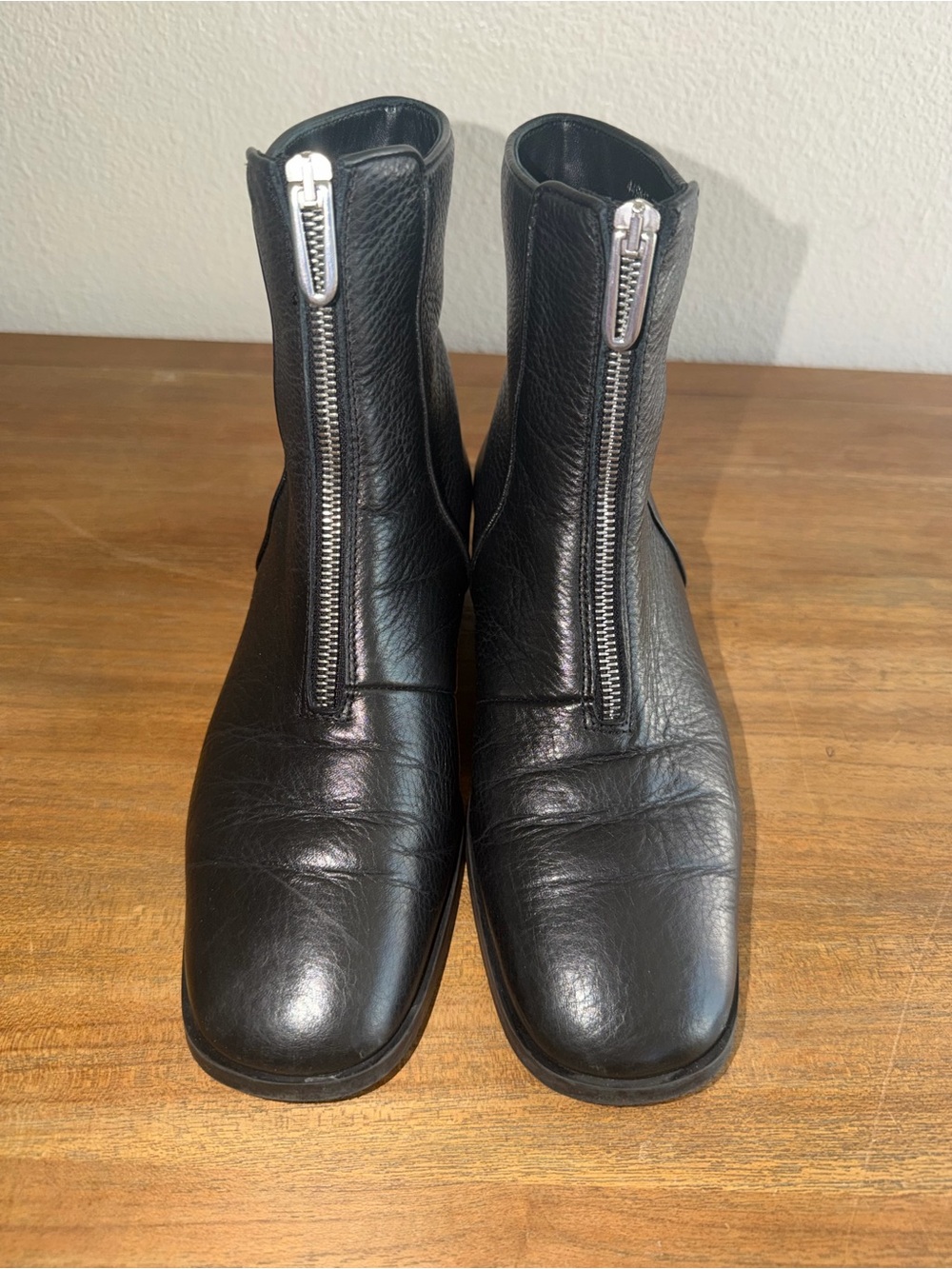 Aquatalia Black Front-Zip Leather Ankle Boots